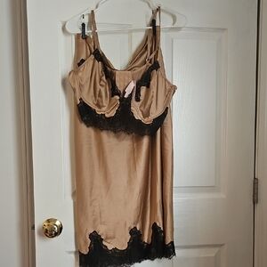 Elegant Tan and Black Lace Chemise